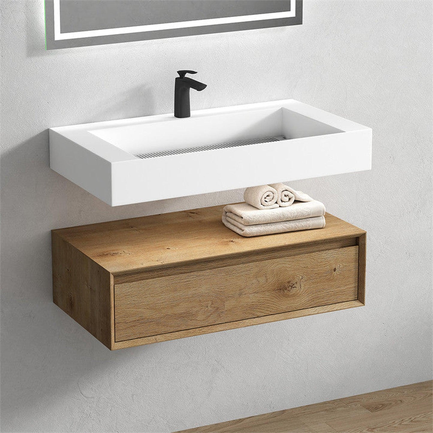 Moreno Bath ALYSA 36" White Oak Floating Vanity With Single Reinforced White Acrylic Sink