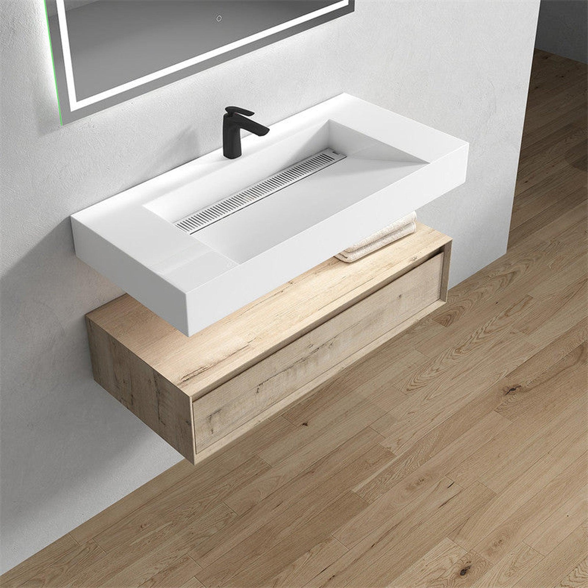 Moreno Bath ALYSA 42" Light Oak Floating Vanity With Single Reinforced White Acrylic Sink