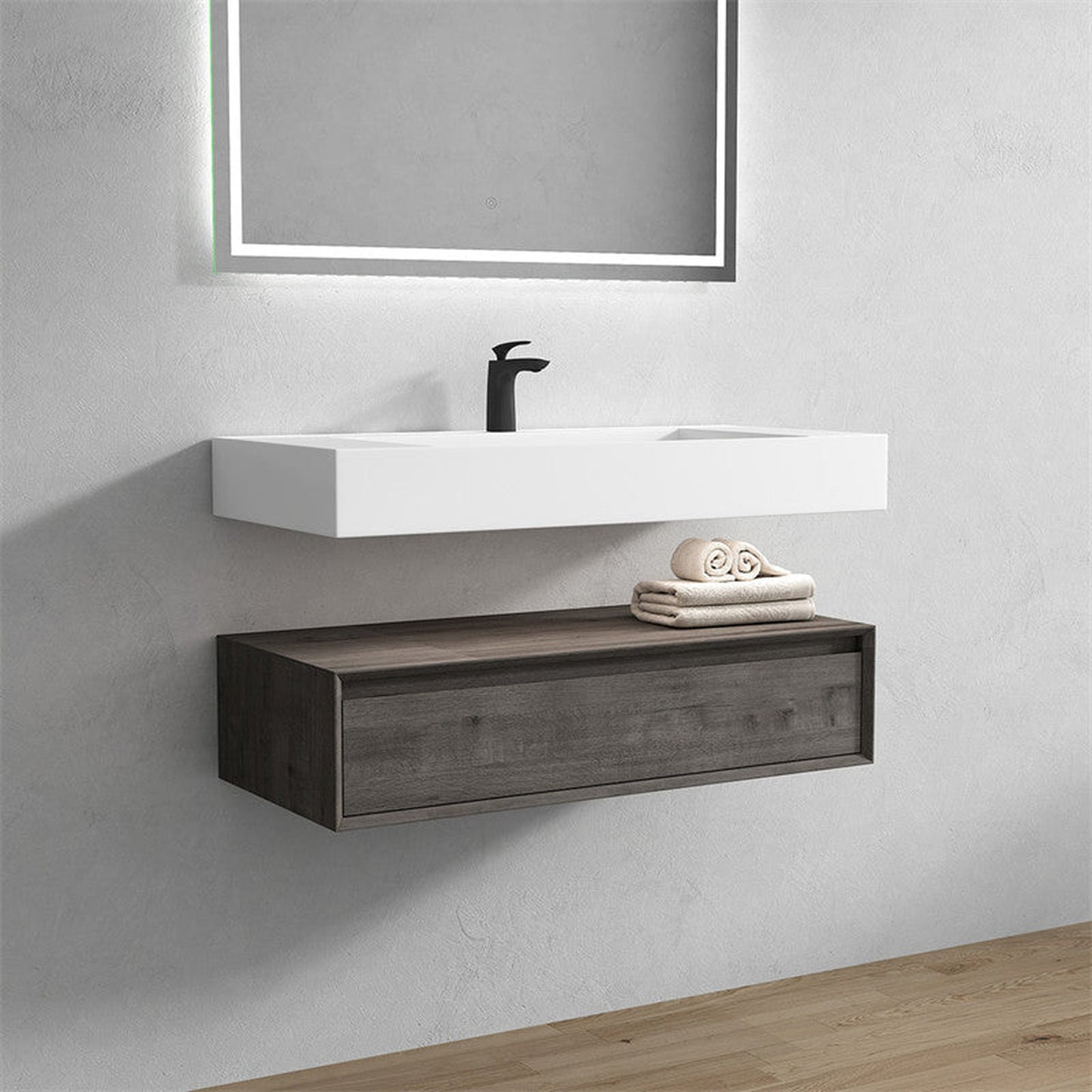 Moreno Bath ALYSA 42" Smoke Oak Floating Vanity With Single Reinforced White Acrylic Sink