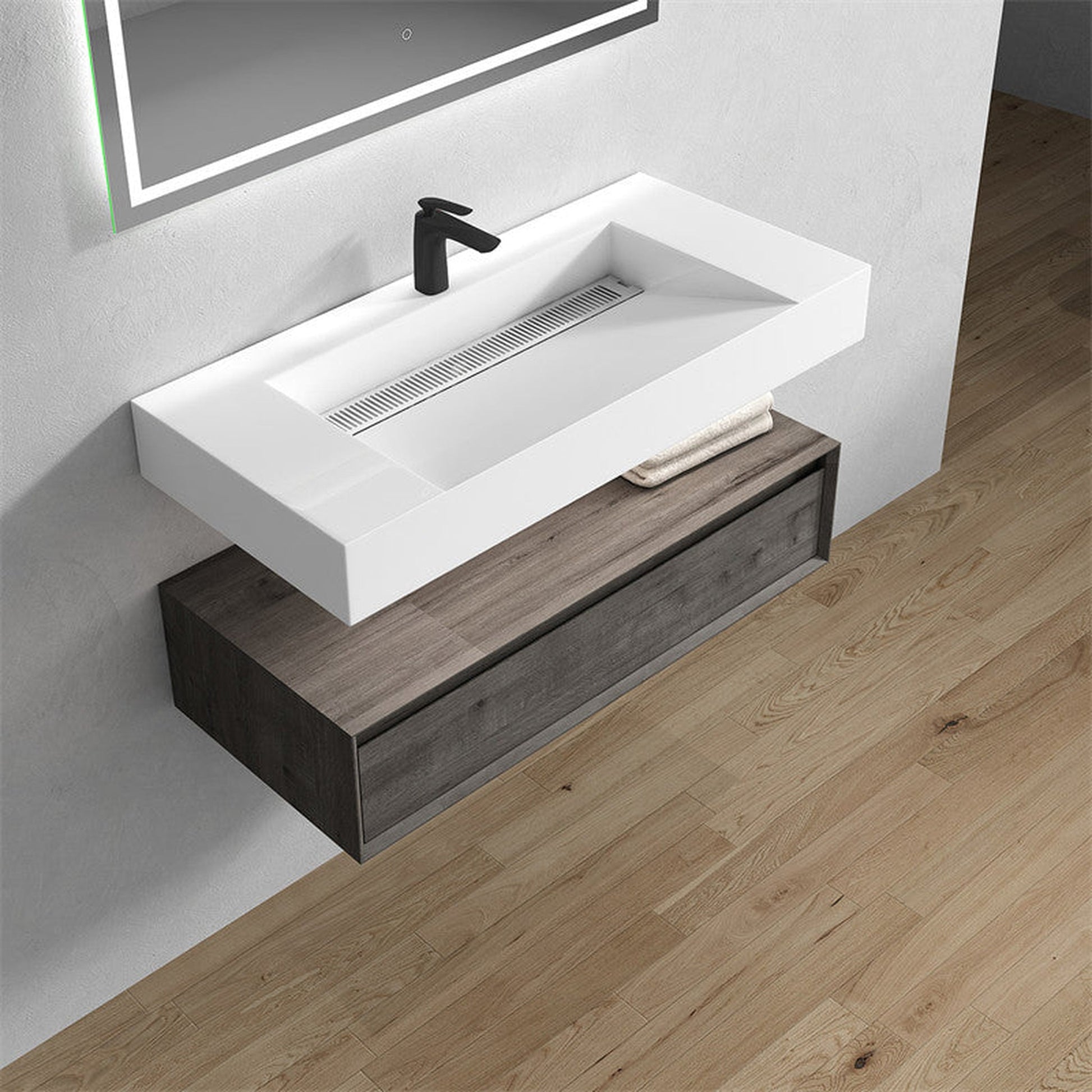 Moreno Bath ALYSA 42" Smoke Oak Floating Vanity With Single Reinforced White Acrylic Sink