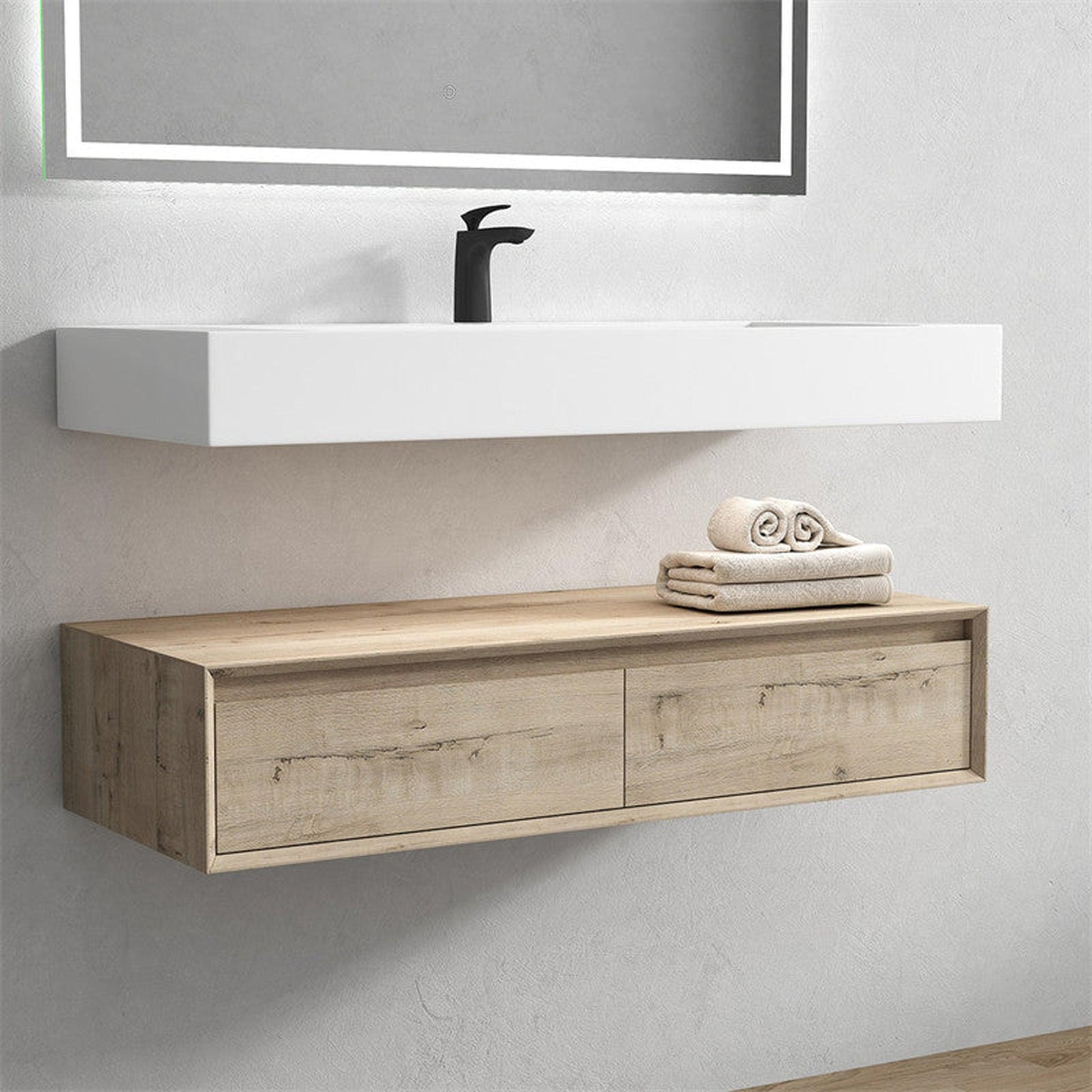 Moreno Bath ALYSA 48" Light Oak Floating Vanity With Single Reinforced White Acrylic Sink