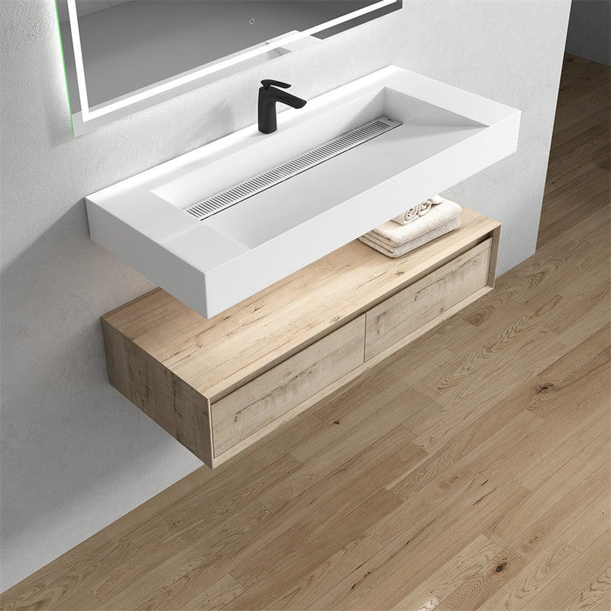 Moreno Bath ALYSA 48" Light Oak Floating Vanity With Single Reinforced White Acrylic Sink