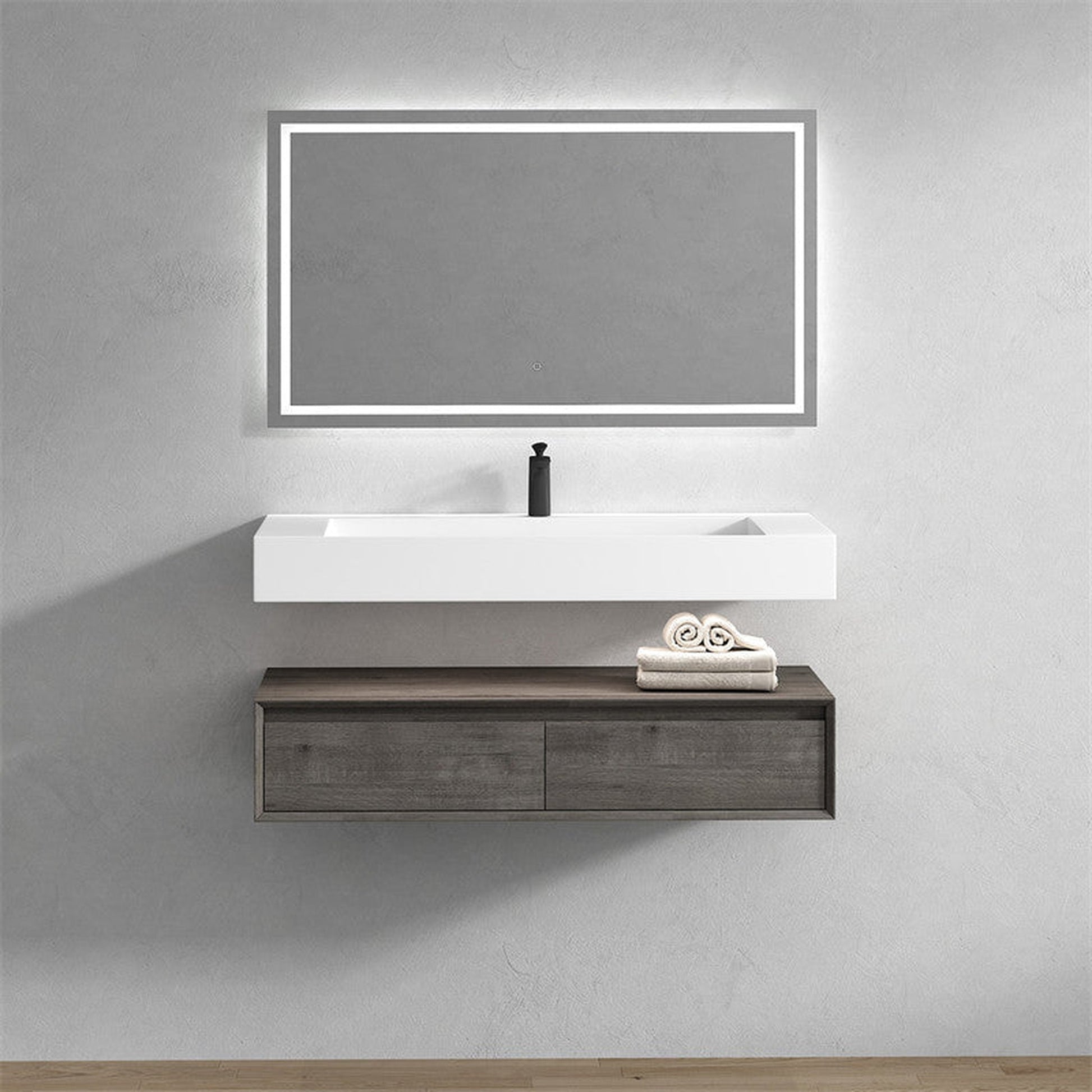 Moreno Bath ALYSA 48" Smoke Oak Floating Vanity With Single Reinforced White Acrylic Sink