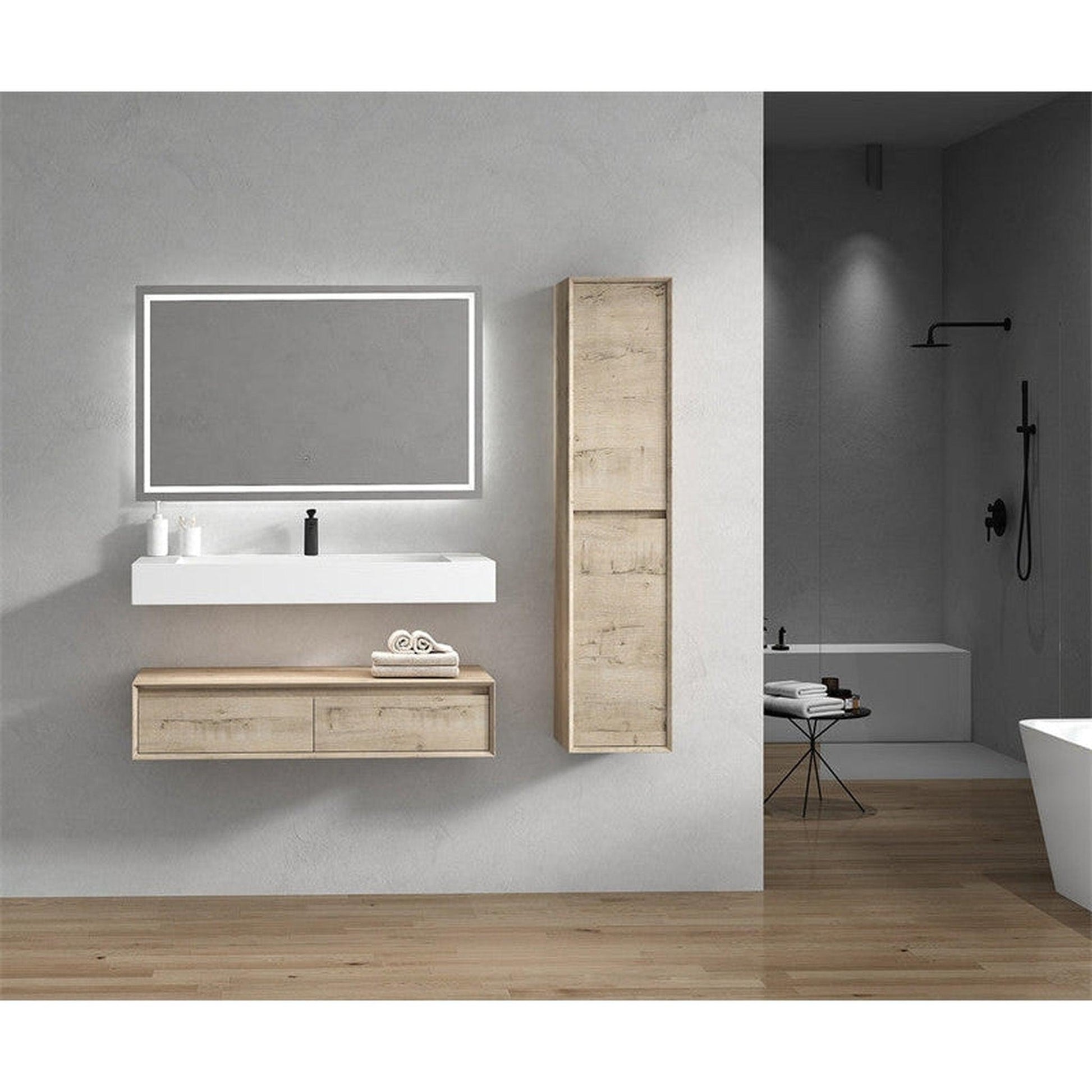 Moreno Bath ALYSA 60" Light Oak Floating Vanity With Single Faucet Hole and Reinforced White Acrylic Sink
