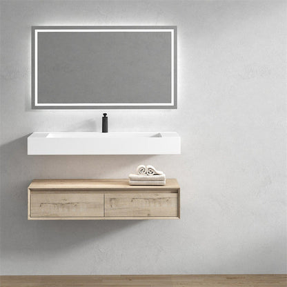 Moreno Bath ALYSA 60" Light Oak Floating Vanity With Single Faucet Hole and Reinforced White Acrylic Sink