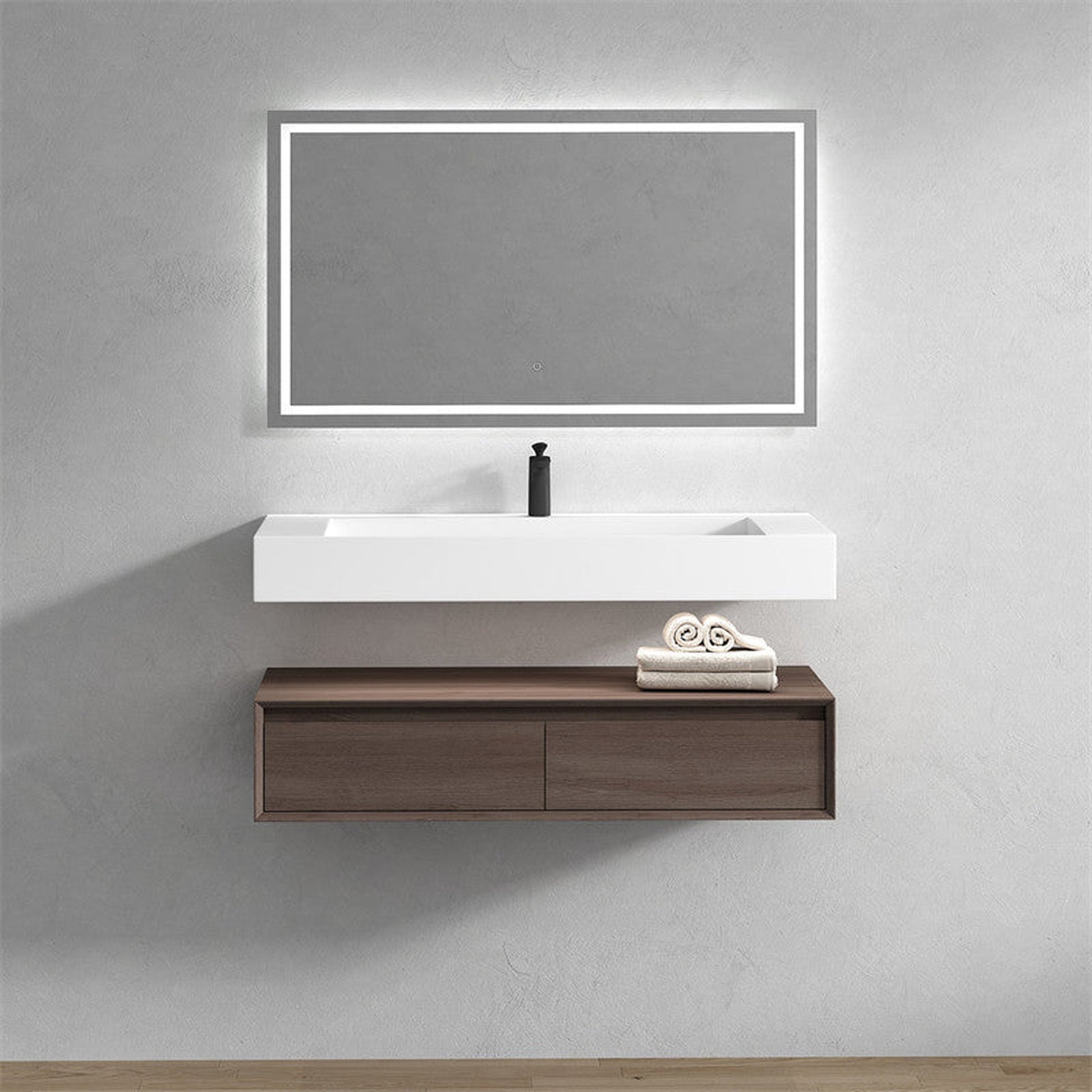 Moreno Bath ALYSA 60" Red Oak Floating Vanity With Single Faucet Hole and Reinforced White Acrylic Sink