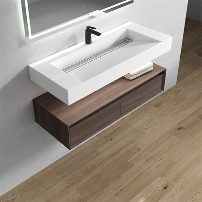 Moreno Bath ALYSA 60" Red Oak Floating Vanity With Single Faucet Hole and Reinforced White Acrylic Sink