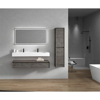 Moreno Bath ALYSA 60" Smoke Oak Floating Vanity With Double Faucet Holes and Reinforced White Acrylic Sink
