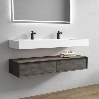 Moreno Bath ALYSA 60" Smoke Oak Floating Vanity With Double Faucet Holes and Reinforced White Acrylic Sink