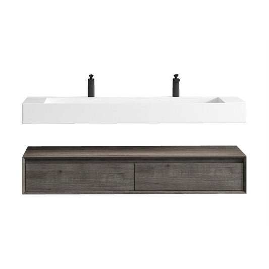 Moreno Bath ALYSA 60" Smoke Oak Floating Vanity With Double Faucet Holes and Reinforced White Acrylic Sink