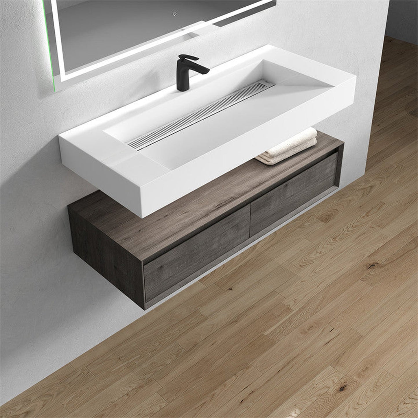 Moreno Bath ALYSA 60" Smoke Oak Floating Vanity With Single Faucet Hole and Reinforced White Acrylic Sink