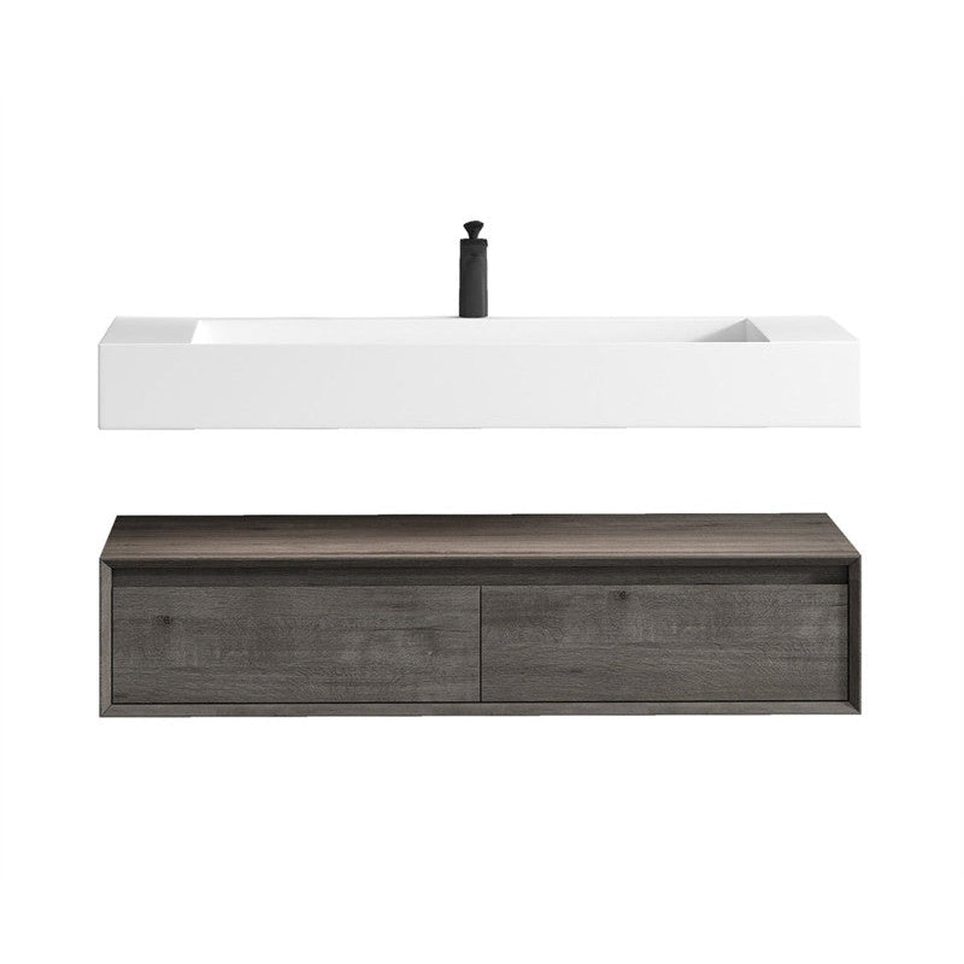 Moreno Bath ALYSA 60" Smoke Oak Floating Vanity With Single Faucet Hole and Reinforced White Acrylic Sink