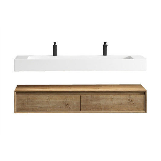 Moreno Bath ALYSA 60" White Oak Floating Vanity With Double Faucet Holes and Reinforced White Acrylic Sink