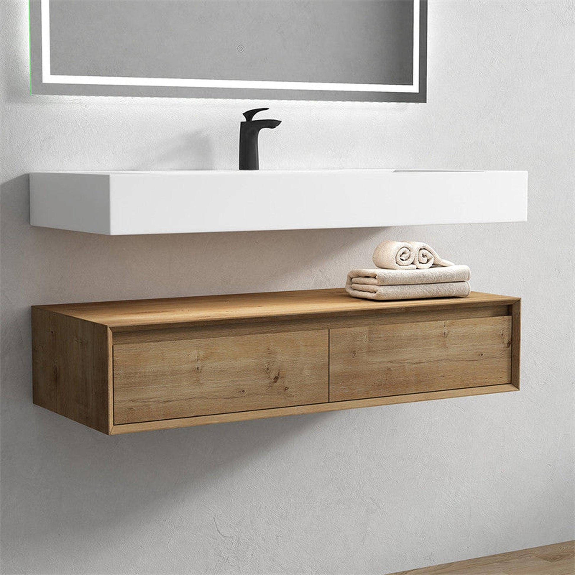 Moreno Bath ALYSA 60" White Oak Floating Vanity With Single Faucet Hole and Reinforced White Acrylic Sink