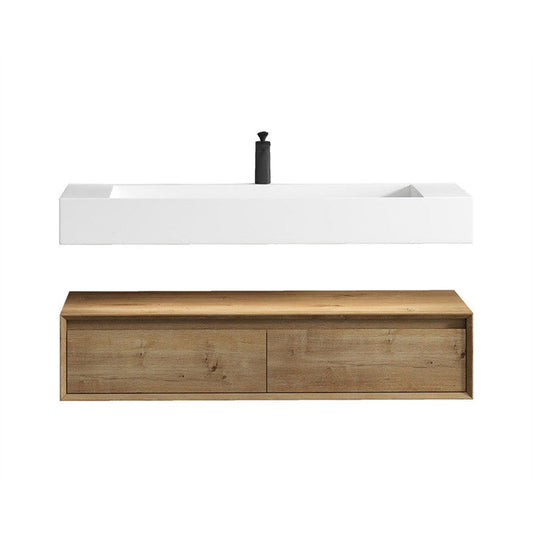 Moreno Bath ALYSA 60" White Oak Floating Vanity With Single Faucet Hole and Reinforced White Acrylic Sink
