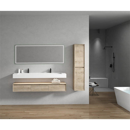 Moreno Bath ALYSA 72" Light Oak Floating Vanity With Double Faucet Holes and Reinforced White Acrylic Sink