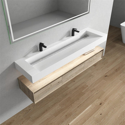 Moreno Bath ALYSA 72" Light Oak Floating Vanity With Double Faucet Holes and Reinforced White Acrylic Sink