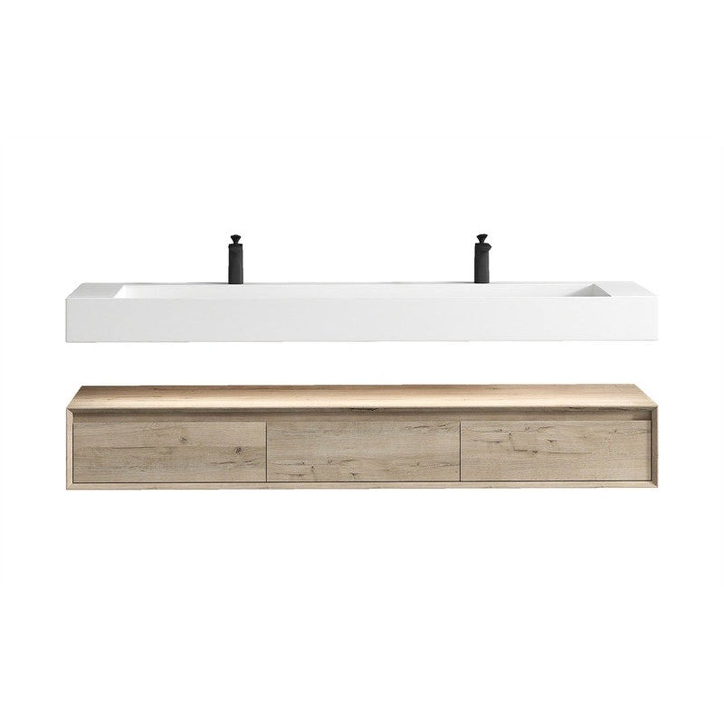 Moreno Bath ALYSA 72" Light Oak Floating Vanity With Double Faucet Holes and Reinforced White Acrylic Sink