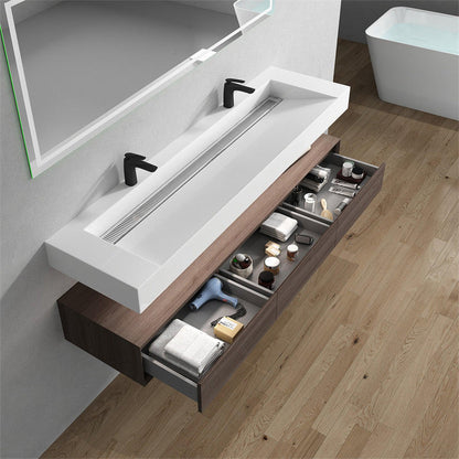 Moreno Bath ALYSA 72" Red Oak Floating Vanity With Double Faucet Holes and Reinforced White Acrylic Sink