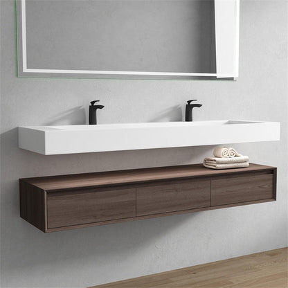 Moreno Bath ALYSA 72" Red Oak Floating Vanity With Double Faucet Holes and Reinforced White Acrylic Sink