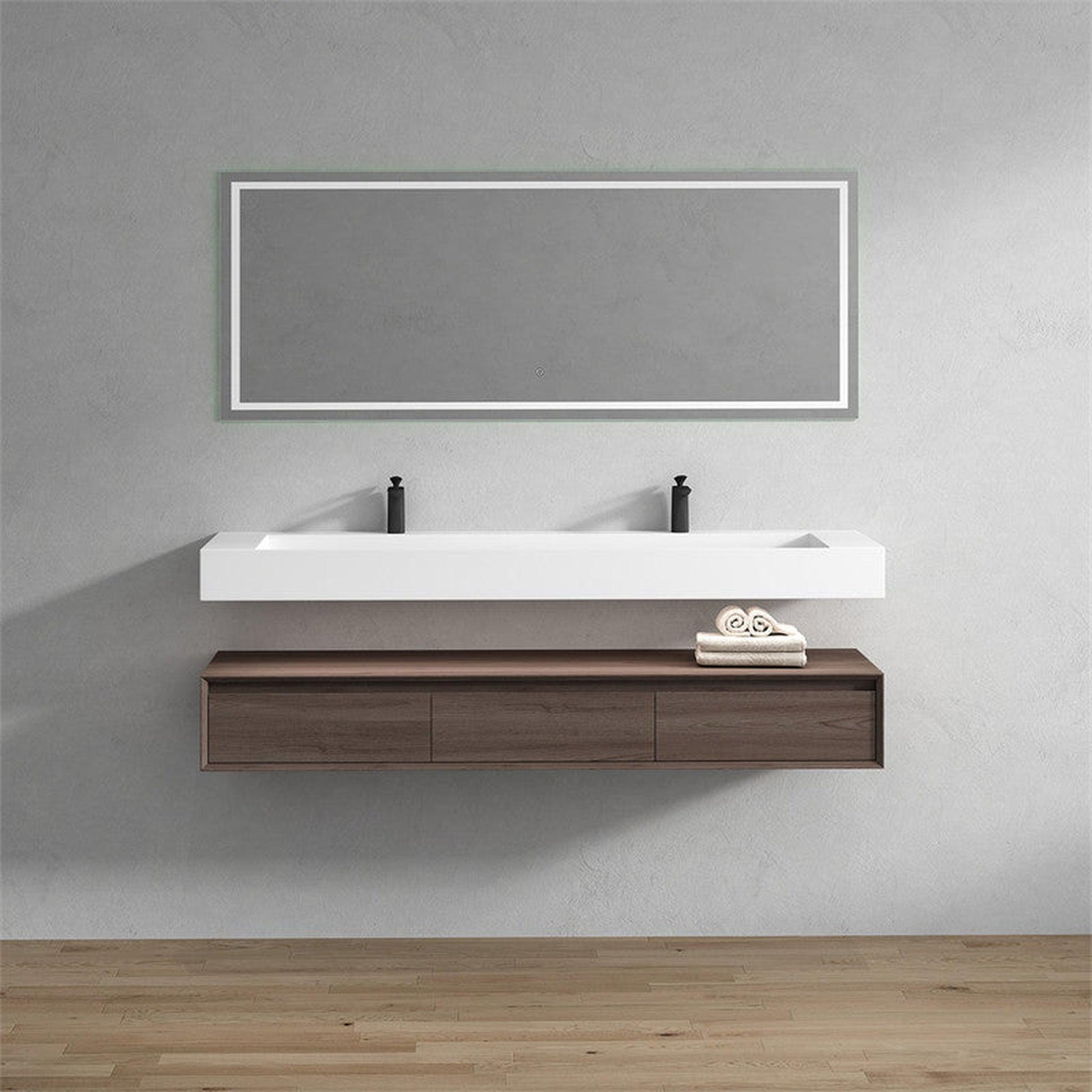 Moreno Bath ALYSA 72" Red Oak Floating Vanity With Double Faucet Holes and Reinforced White Acrylic Sink
