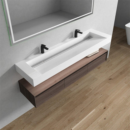 Moreno Bath ALYSA 72" Red Oak Floating Vanity With Double Faucet Holes and Reinforced White Acrylic Sink