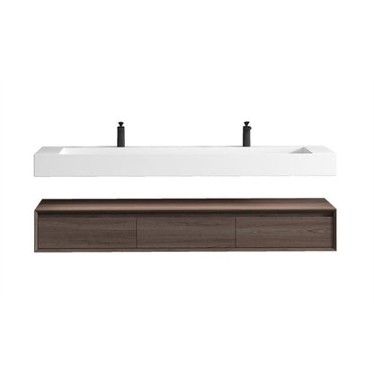 Moreno Bath ALYSA 72" Red Oak Floating Vanity With Double Faucet Holes and Reinforced White Acrylic Sink