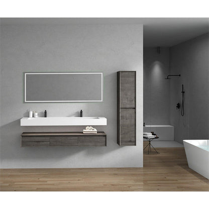 Moreno Bath ALYSA 72" Smoke Oak Floating Vanity With Double Faucet Holes and Reinforced White Acrylic Sink