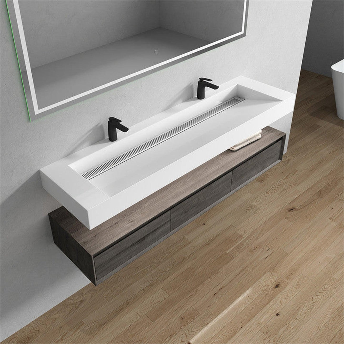 Moreno Bath ALYSA 72" Smoke Oak Floating Vanity With Double Faucet Holes and Reinforced White Acrylic Sink