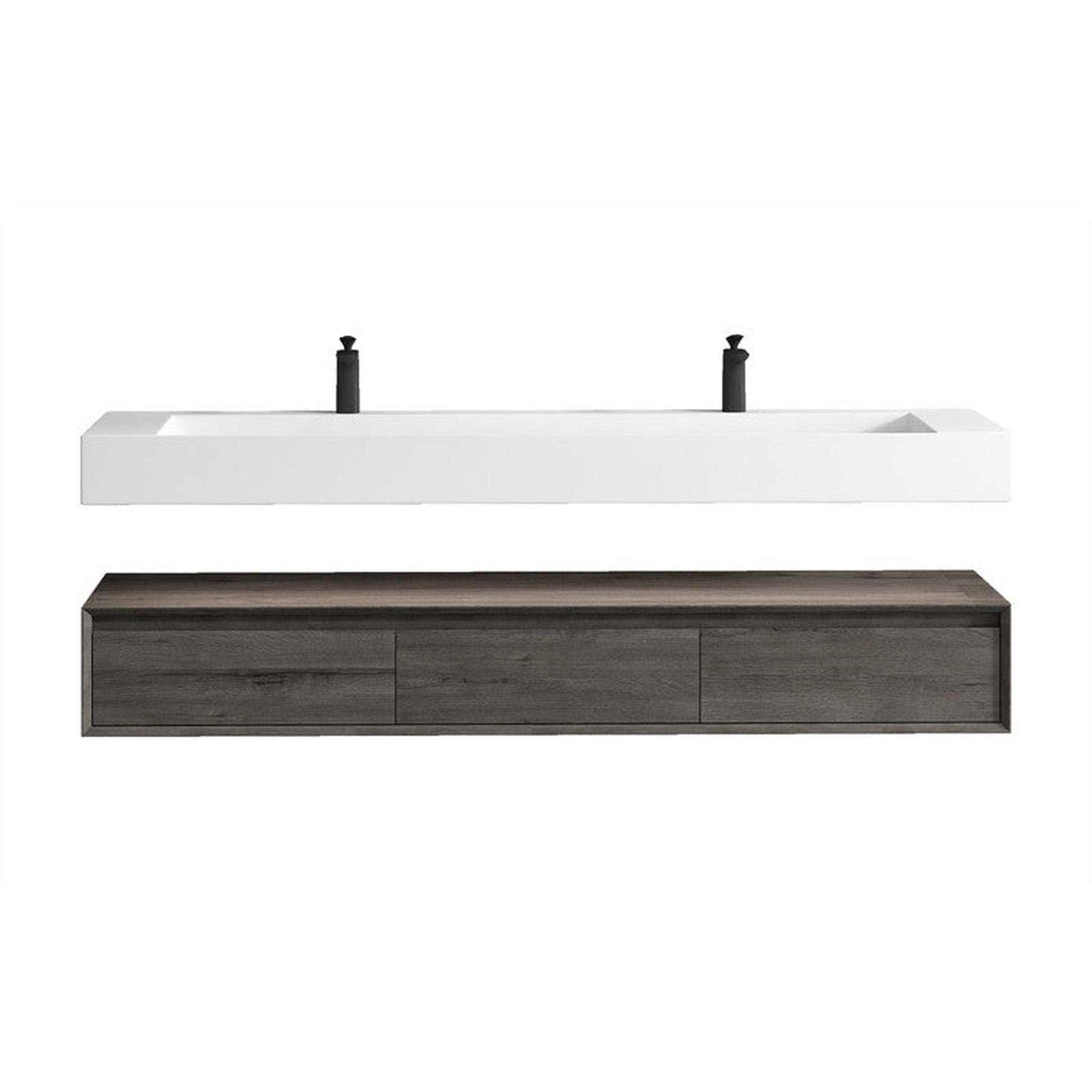 Moreno Bath ALYSA 72" Smoke Oak Floating Vanity With Double Faucet Holes and Reinforced White Acrylic Sink