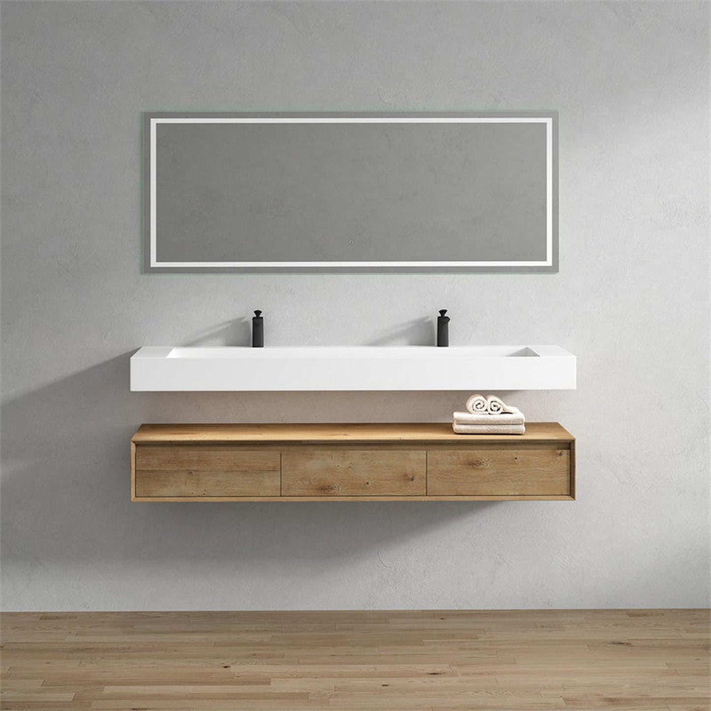 Moreno Bath ALYSA 72" White Oak Floating Vanity With Double Faucet Holes and Reinforced White Acrylic Sink
