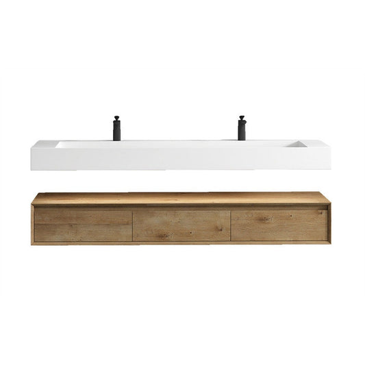 Moreno Bath ALYSA 72" White Oak Floating Vanity With Double Faucet Holes and Reinforced White Acrylic Sink