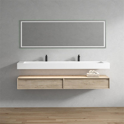 Moreno Bath ALYSA 84" Light Oak Floating Vanity With Double Faucet Holes and Reinforced White Acrylic Sink