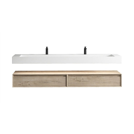 Moreno Bath ALYSA 84" Light Oak Floating Vanity With Double Faucet Holes and Reinforced White Acrylic Sink