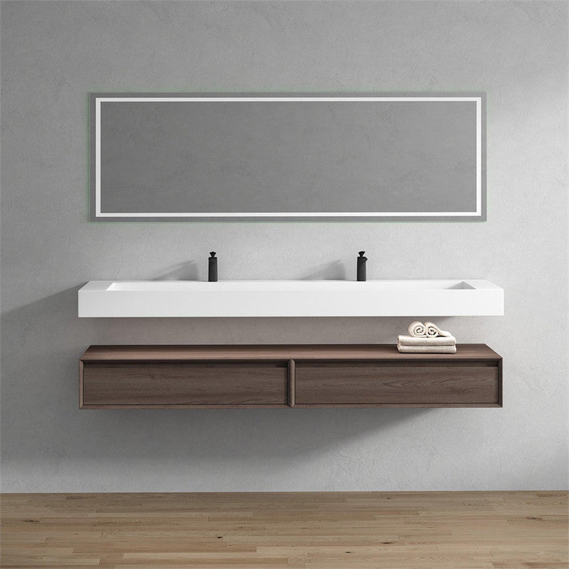 Moreno Bath ALYSA 84" Red Oak Floating Vanity With Double Faucet Holes and Reinforced White Acrylic Sink