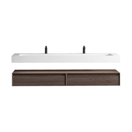 Moreno Bath ALYSA 84" Red Oak Floating Vanity With Double Faucet Holes and Reinforced White Acrylic Sink