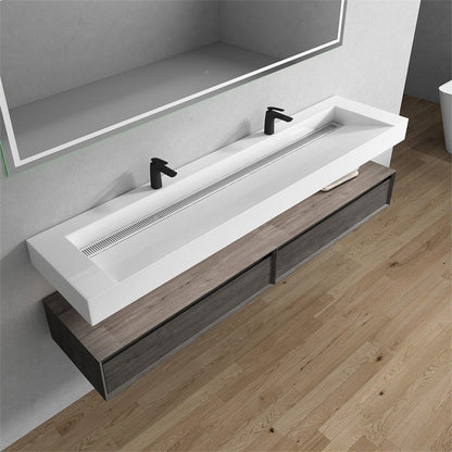 Moreno Bath ALYSA 84" Smoke Oak Floating Vanity With Double Faucet Holes and Reinforced White Acrylic Sink