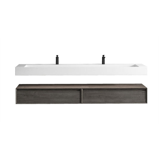 Moreno Bath ALYSA 84" Smoke Oak Floating Vanity With Double Faucet Holes and Reinforced White Acrylic Sink