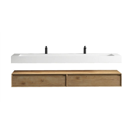 Moreno Bath ALYSA 84" White Oak Floating Vanity With Double Faucet Holes and Reinforced White Acrylic Sink
