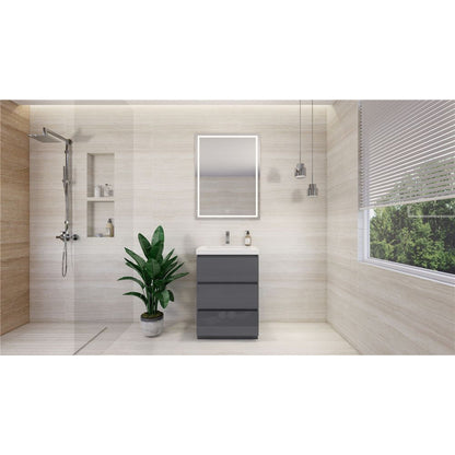 Moreno Bath Angeles 24" High Gloss Gray Freestanding Vanity With Single Reinforced White Acrylic Sink