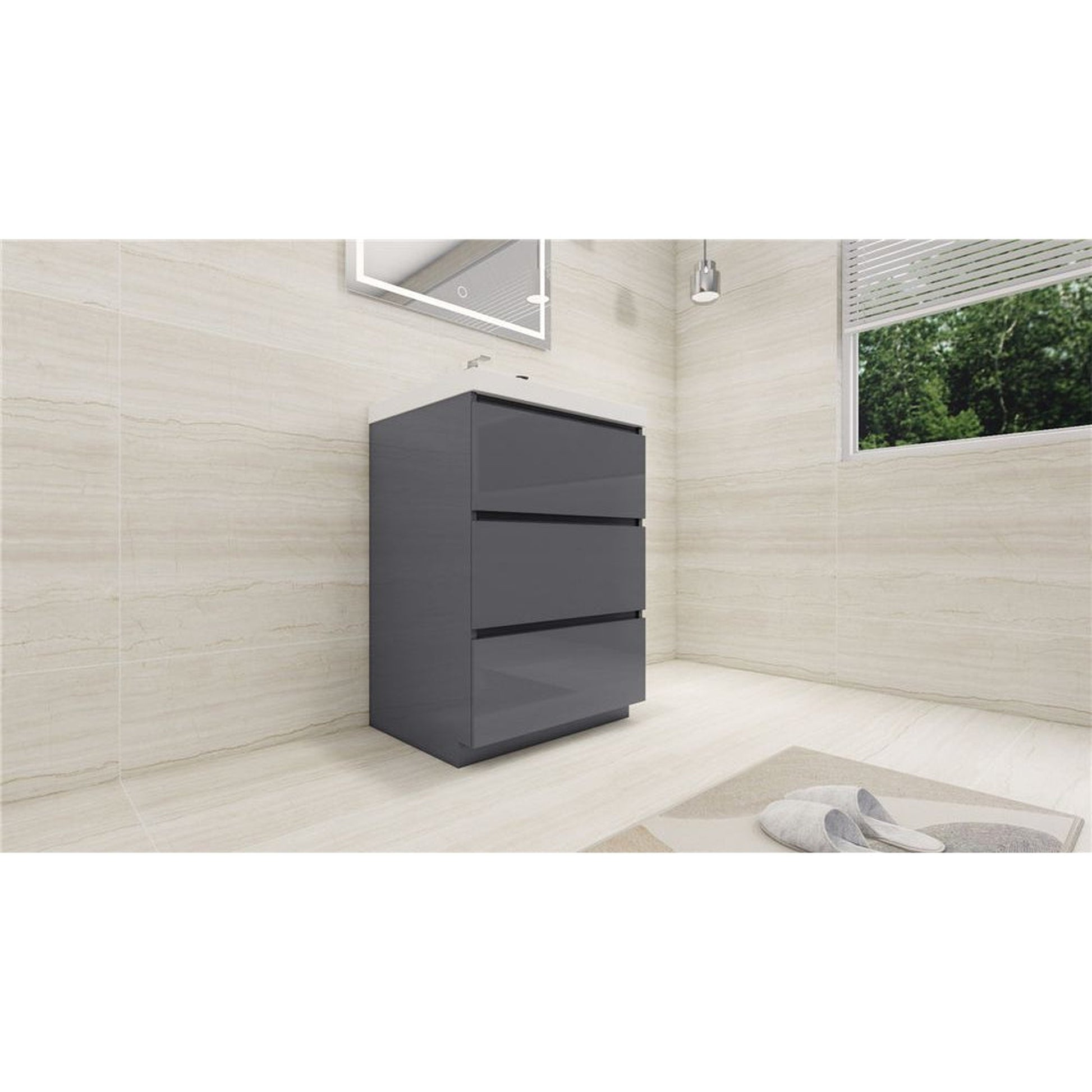 Moreno Bath Angeles 24" High Gloss Gray Freestanding Vanity With Single Reinforced White Acrylic Sink