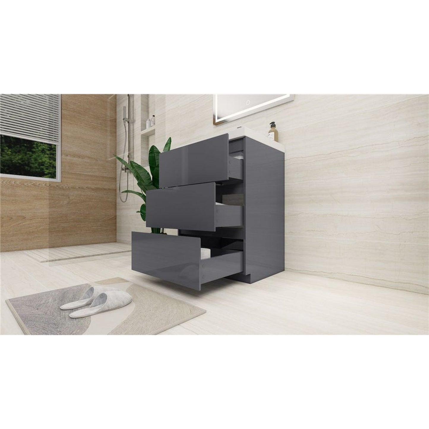 Moreno Bath Angeles 24" High Gloss Gray Freestanding Vanity With Single Reinforced White Acrylic Sink