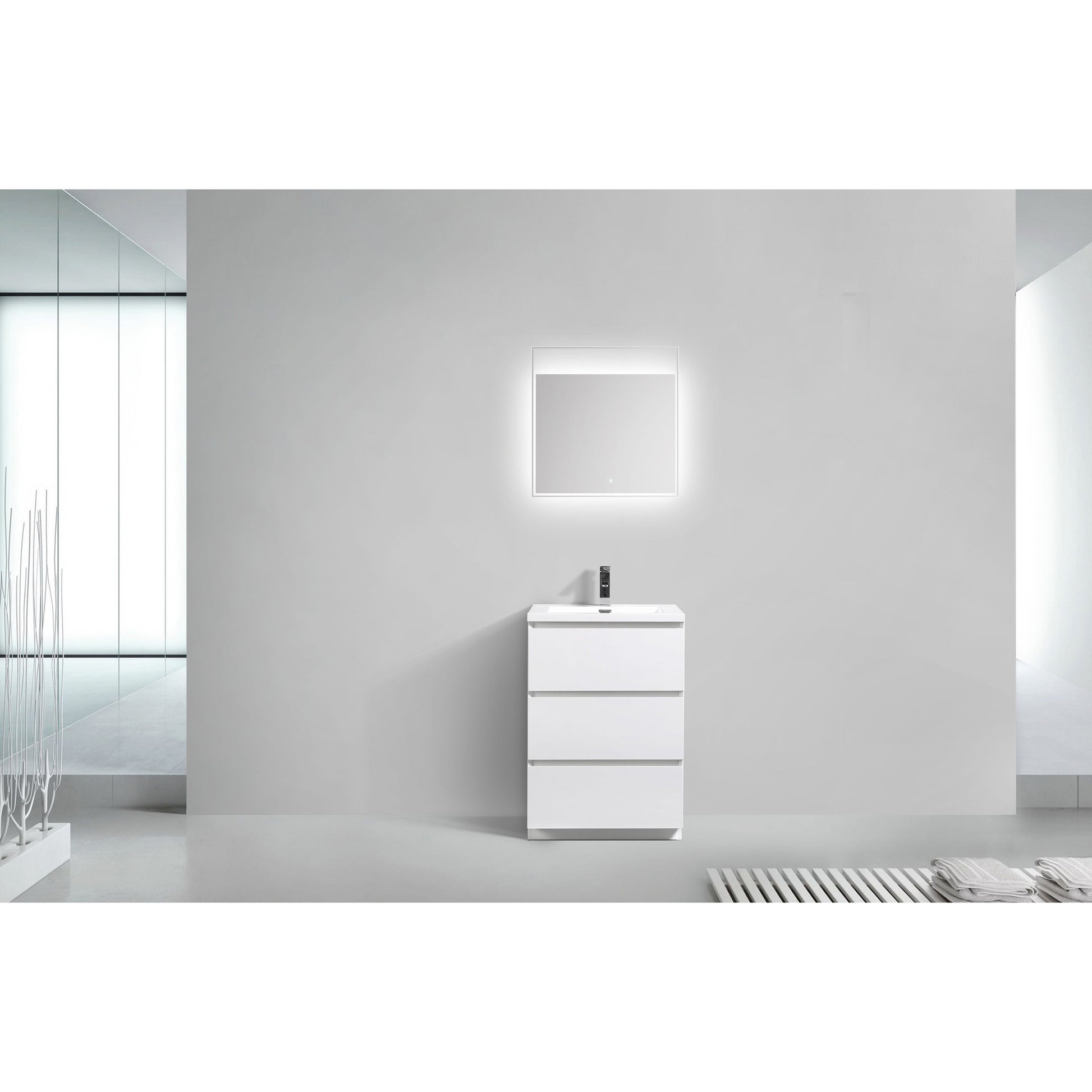 Moreno Bath Angeles 24" High Gloss White Freestanding Vanity With Single Reinforced White Acrylic Sink