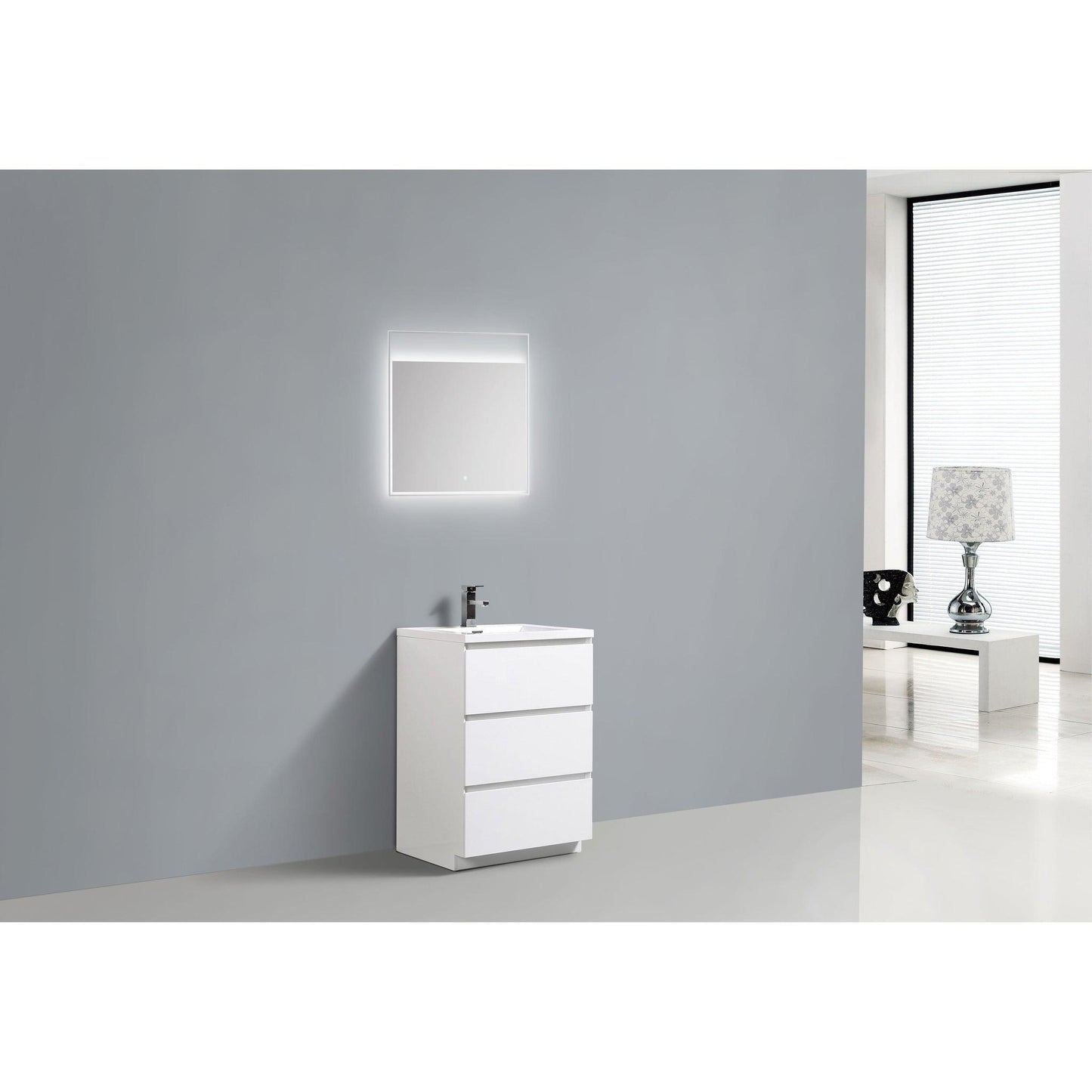 Moreno Bath Angeles 24" High Gloss White Freestanding Vanity With Single Reinforced White Acrylic Sink