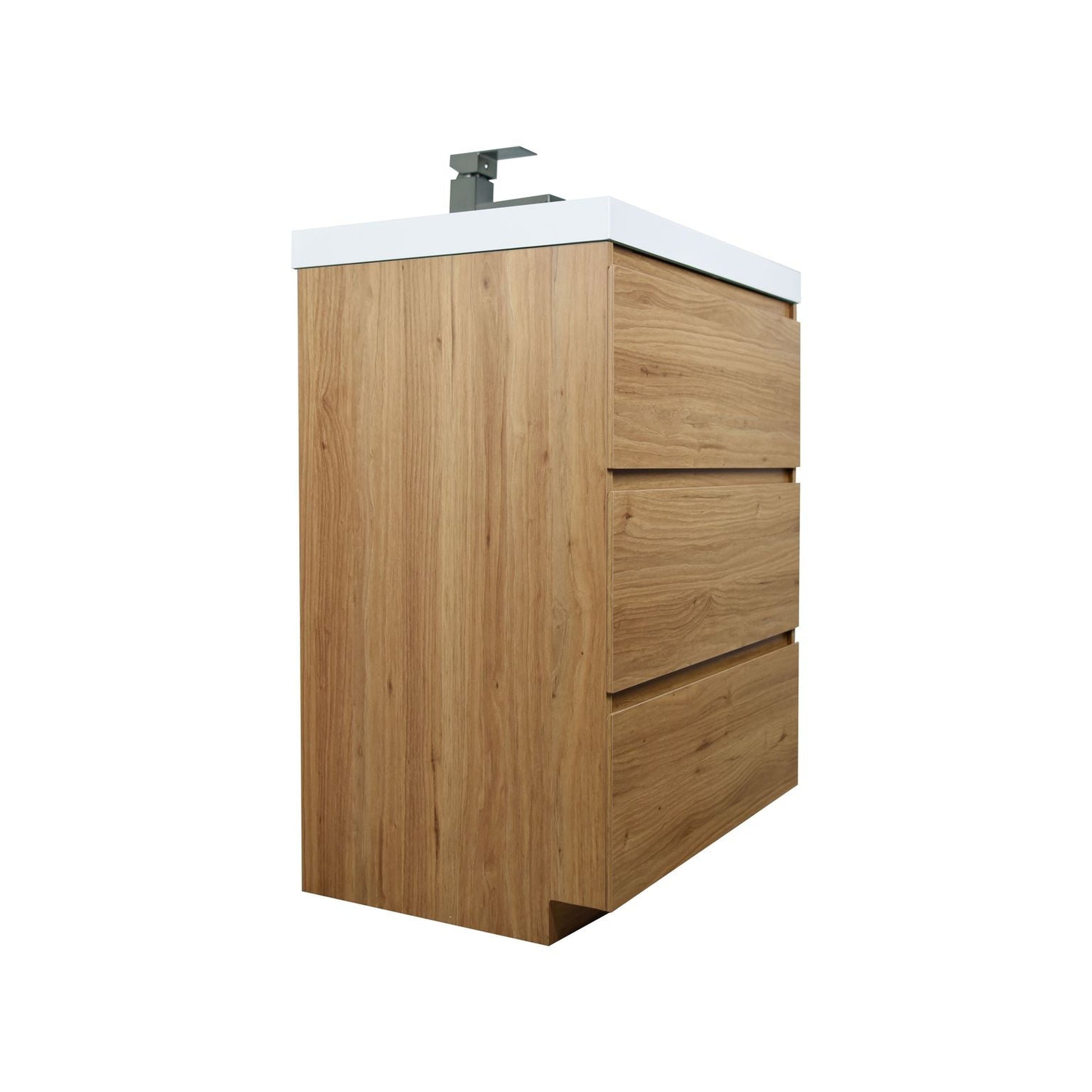 Moreno Bath Angeles 24" Nature Oak Freestanding Vanity With Single Reinforced White Acrylic Sink