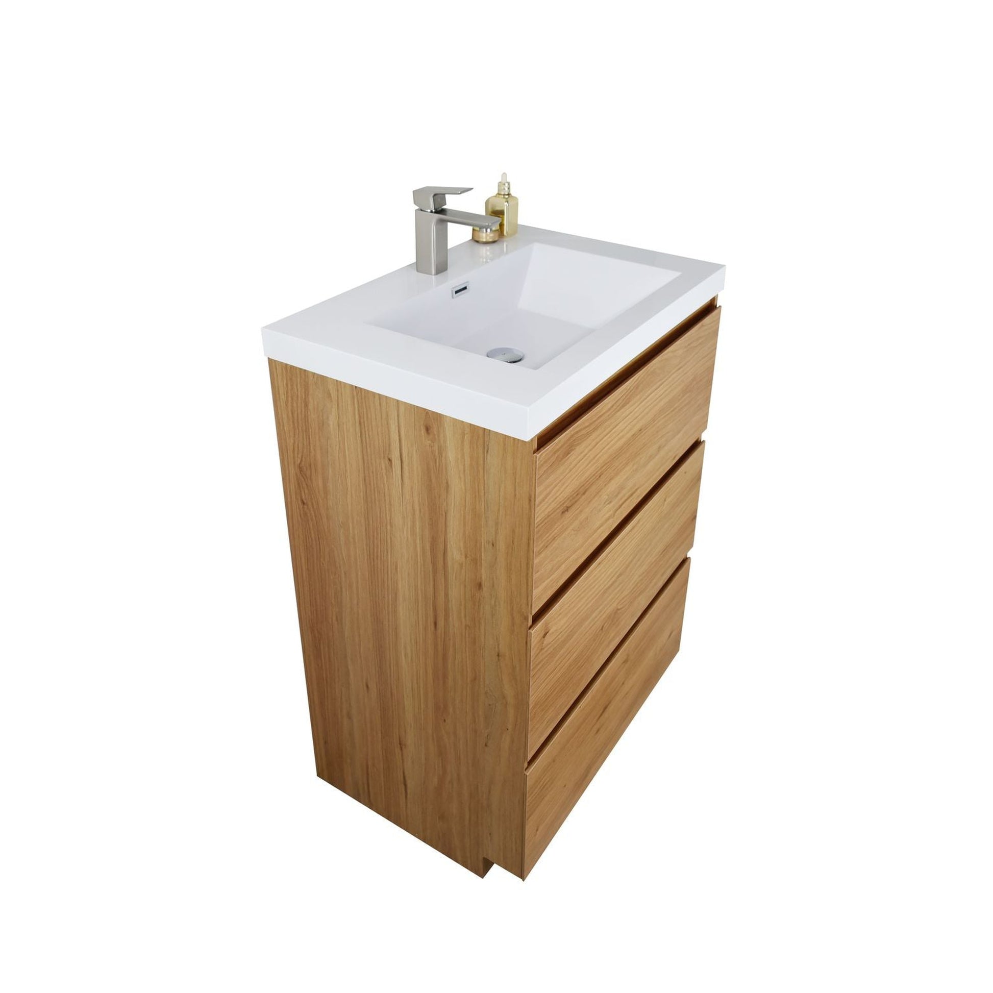 Moreno Bath Angeles 24" Nature Oak Freestanding Vanity With Single Reinforced White Acrylic Sink