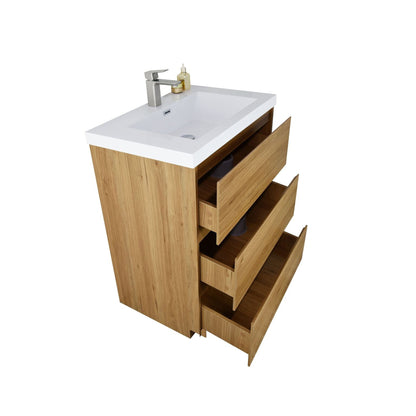 Moreno Bath Angeles 24" Nature Oak Freestanding Vanity With Single Reinforced White Acrylic Sink