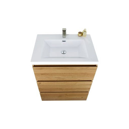 Moreno Bath Angeles 24" Nature Oak Freestanding Vanity With Single Reinforced White Acrylic Sink