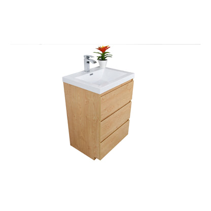 Moreno Bath Angeles 24" New England Oak Freestanding Vanity With Single Reinforced White Acrylic Sink