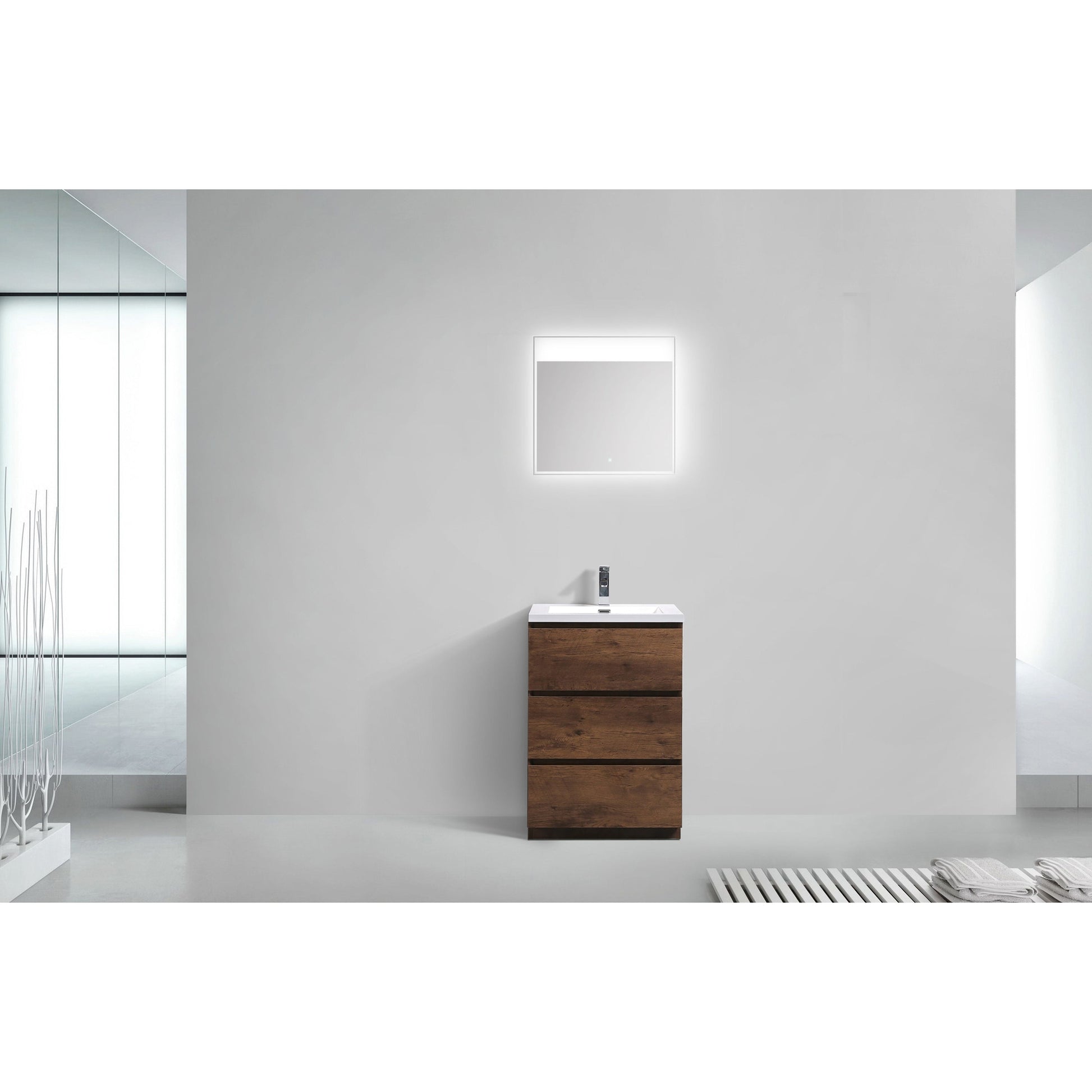 Moreno Bath Angeles 24" Rosewood Freestanding Vanity With Single Reinforced White Acrylic Sink